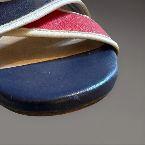 J Crew Leather Sandals Sz 7.5 Cora Criss Cross Patriotic 4th Of July Nautical - Picture 5 of 9